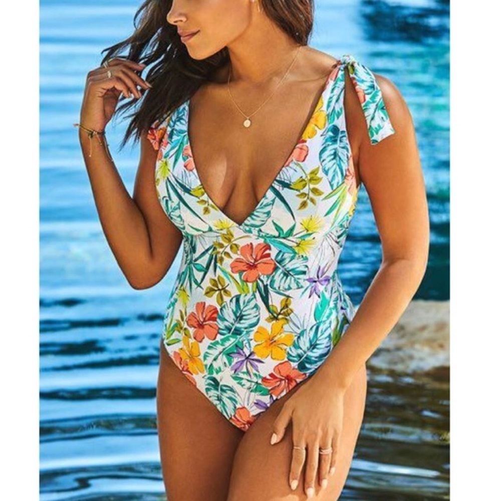 Ashley Graham x SFA Havana Tie Shoulder Havana One Piece Swimsuit